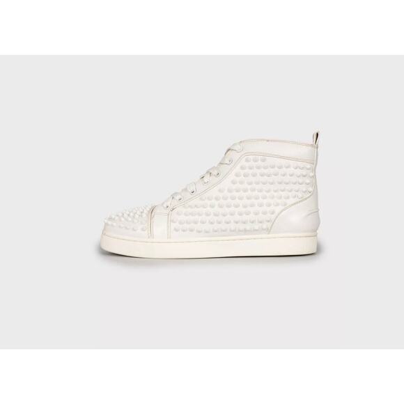 Christian Louboutin White Spiked Leather Sneakers EU 42